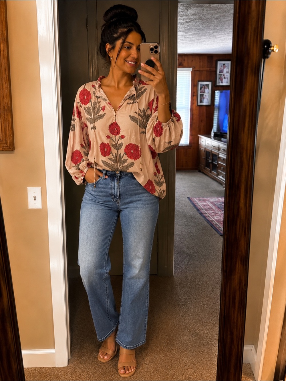 entro Pink Floral Button-Front Blouse